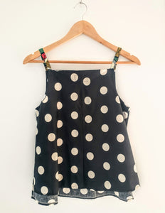 TWIGGY Wax and polka dot suspender top. Upcycling. Unique piece. SIZE 1