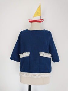 Top/Sweat The blue linen SWEATOUNE. Upcycling. SIZE 1 and 2.
