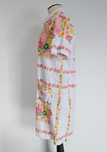 Straight zipped dress La ROBOUNE with sixties flowers. Upcycling. Unique piece. SIZE 2.