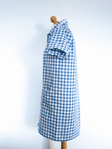 Straight zipped dress La ROBOUNE Sky blue gingham. Unique piece. Upcycling. SIZE 1.