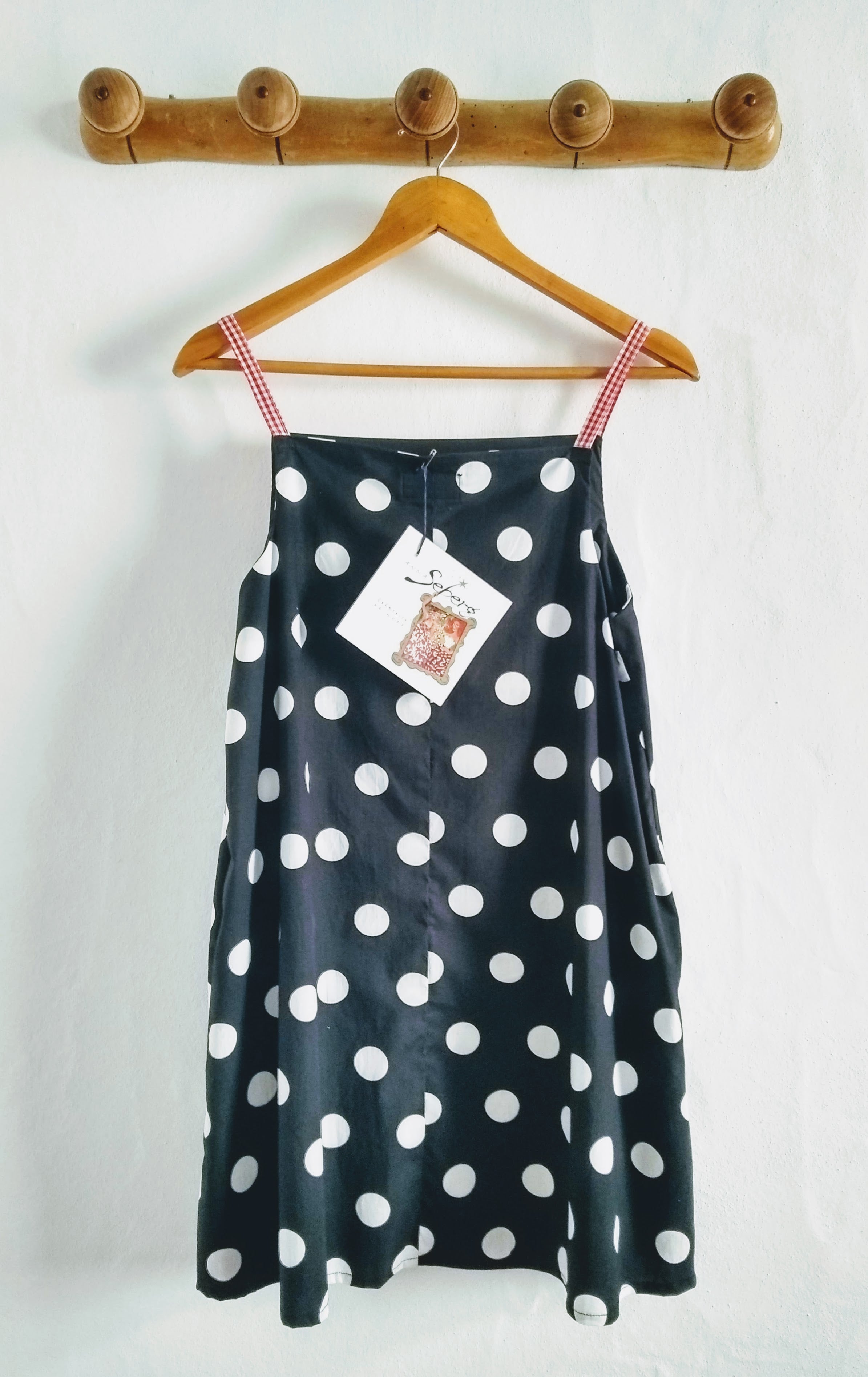 Short flared dress with straps RÊVE by Vichy Pois. Upcycling. SIZE 1 and 2.