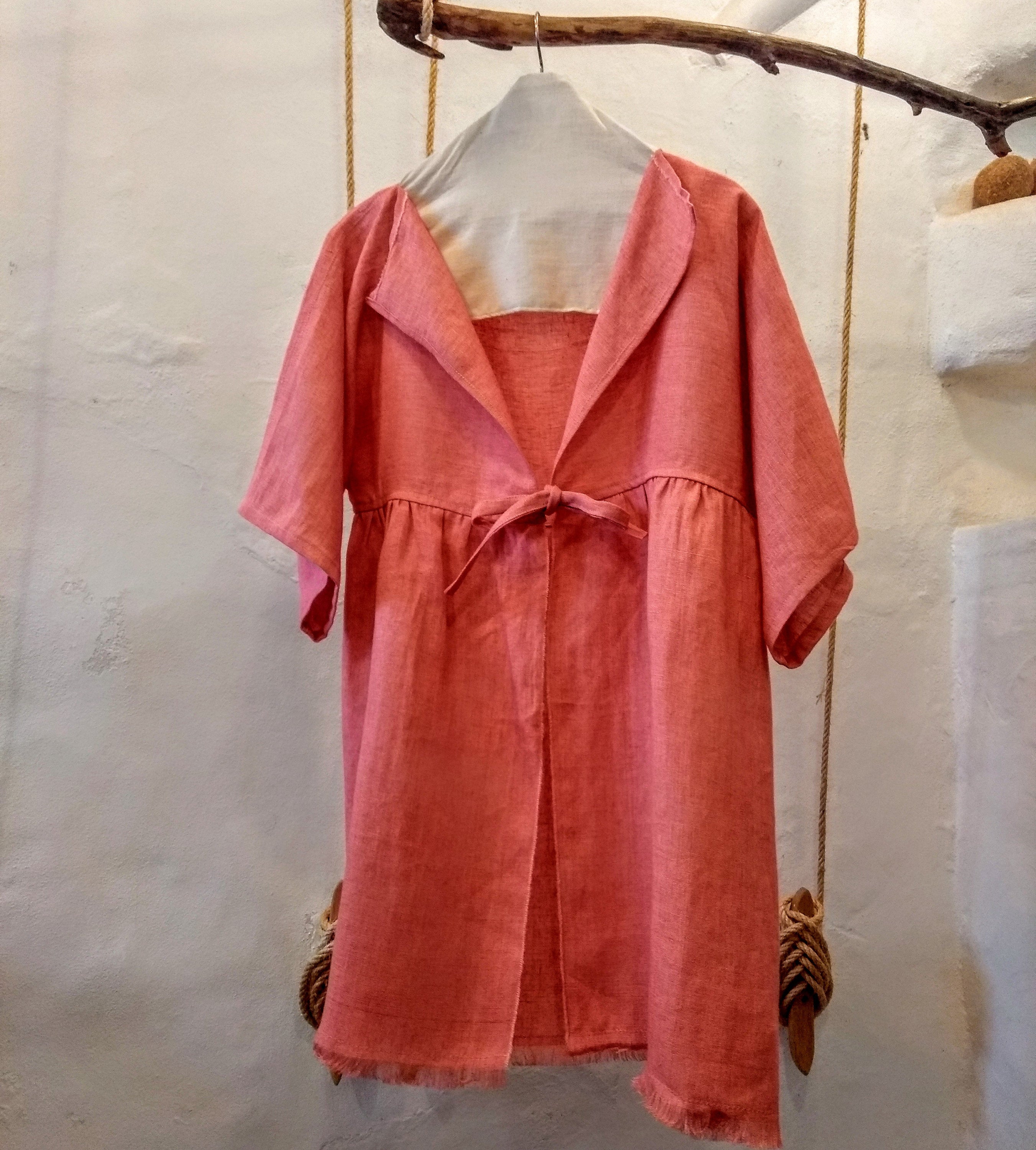 Veste Kimono MAKIKO pink. Lin. Upcycling. TAILLE U.