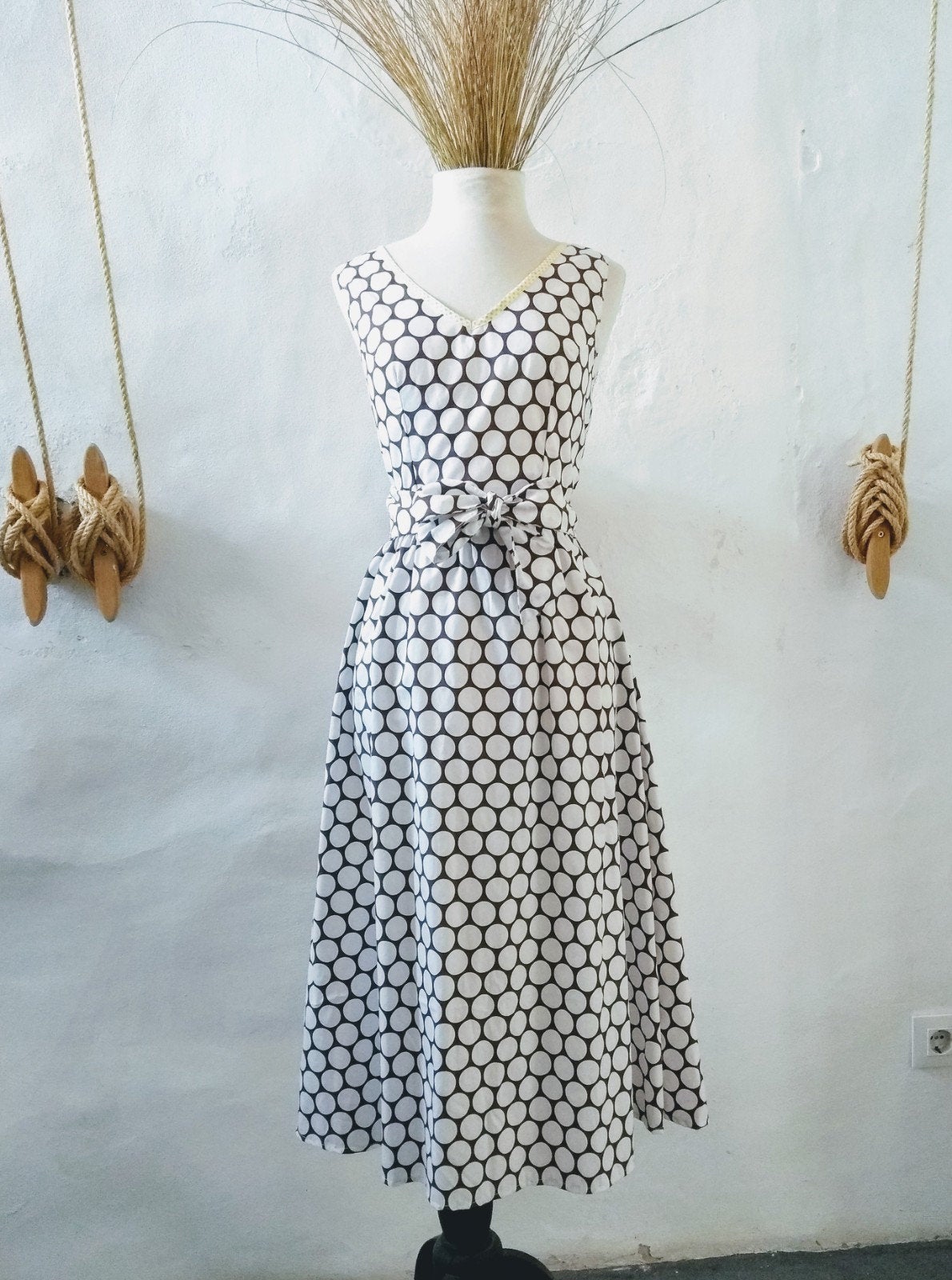 JACK long wrap dress with polka dots. Unique piece. Upcycling. SIZE 1.