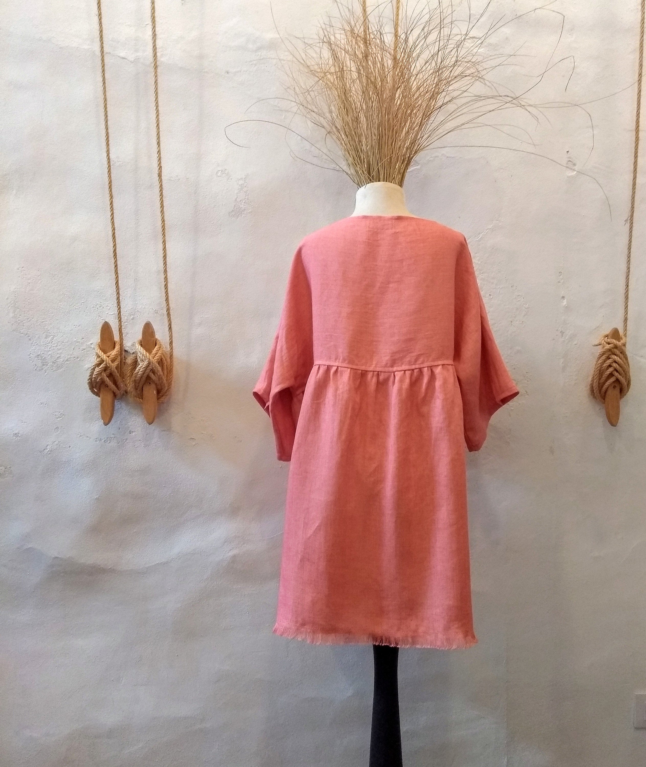 Veste Kimono MAKIKO pink. Lin. Upcycling. TAILLE U.