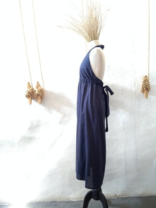 Long navy blue MENORCA adjustable backless dress. Upcycling. SIZE 1 and 2.