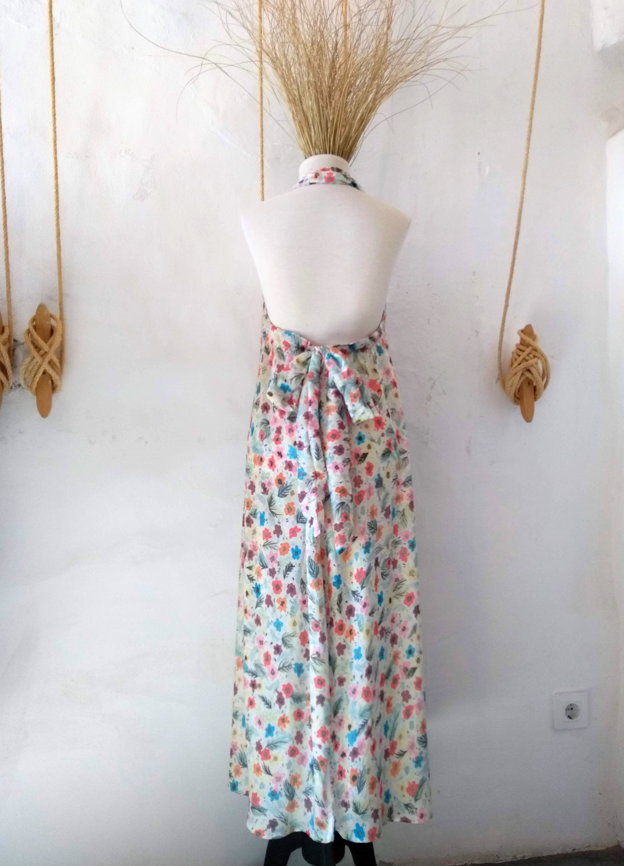 Long flared dress and fluid adjustable backless. MACARELLA. Upcycling. SIZE 1 and 2.