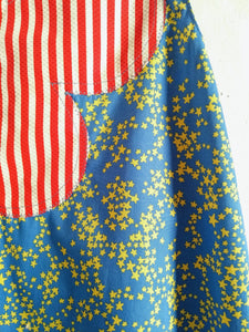 Flared dress with straps RÊVE with clover and stars. Upcycling. Unique piece. SIZE 1.